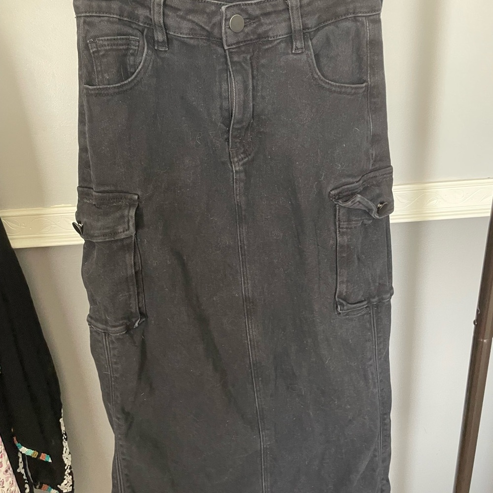 Casual Black Pencil Midi Cargo Skirt